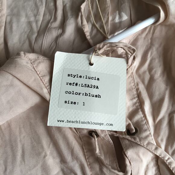 BeachLunchLounge Women's Lace-up long sleeve Blush Top Sz L - Picture 5 of 5